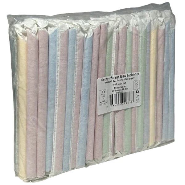 8 Inch Bubble Tea Paper Straw Mixed Neon Wrapped - 100