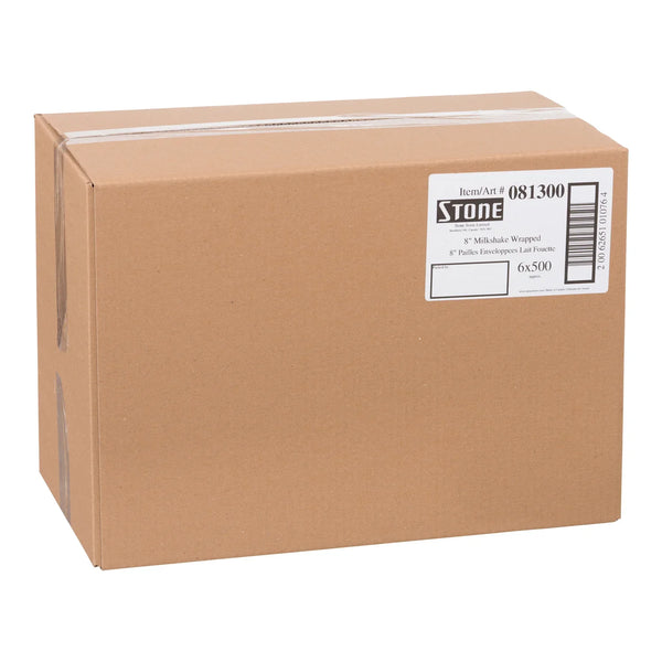 8" Milkshake Straw White Wrapped - 6 x 500