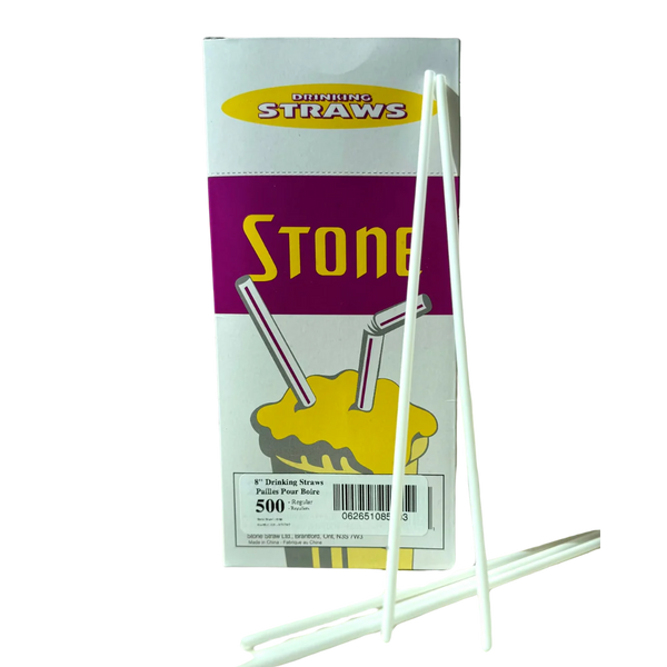 8" Regular Straws White Unwrapped 11100 - 500/Pack