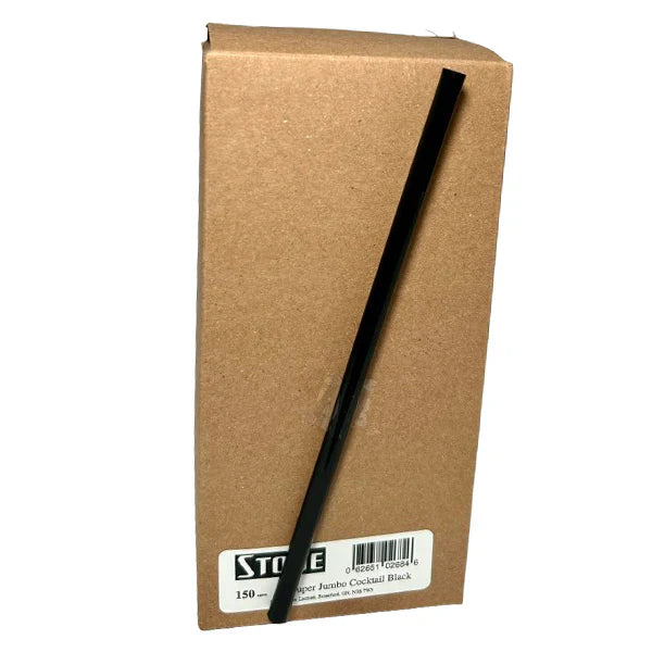 8" Super Jumbo Cocktail Straw Black Unwrapped 032375 - 9 x 150/Case