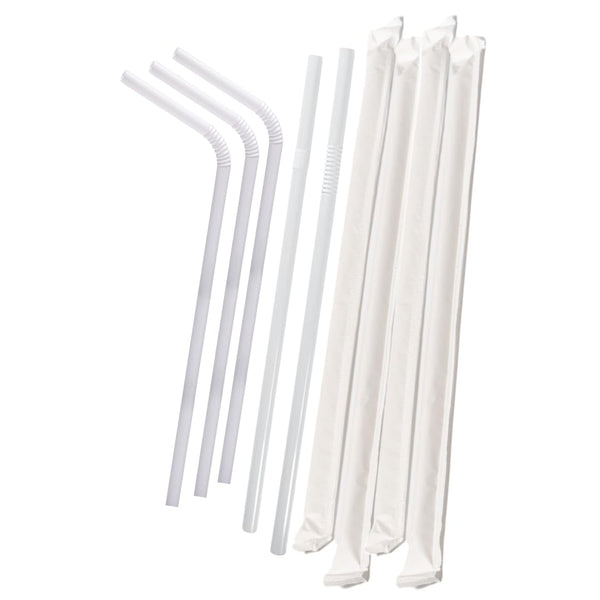 Flexible Plastic Straw White Individually Wrapped
