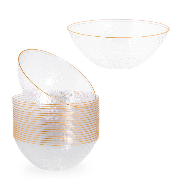 Hammered Clear Plastic Bowls With Gold Rim 16 Oz