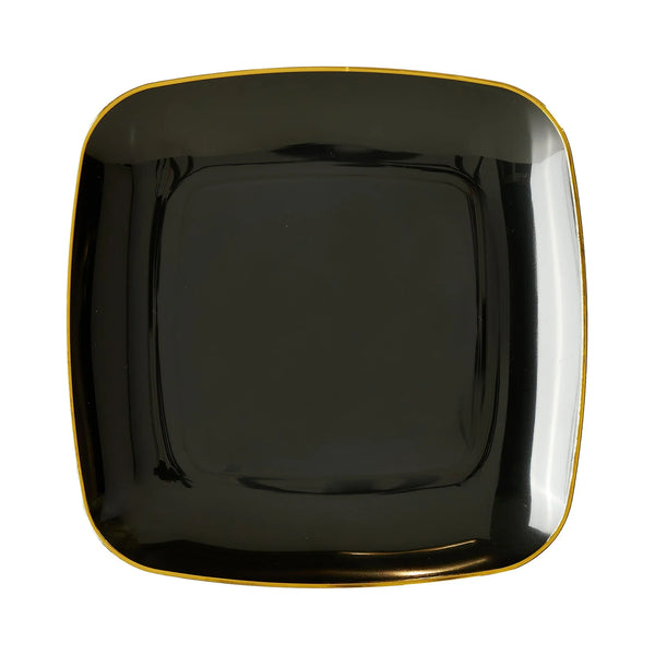 Black Square Plastic Plates With Gold Rim 8.5" - 120/Case
