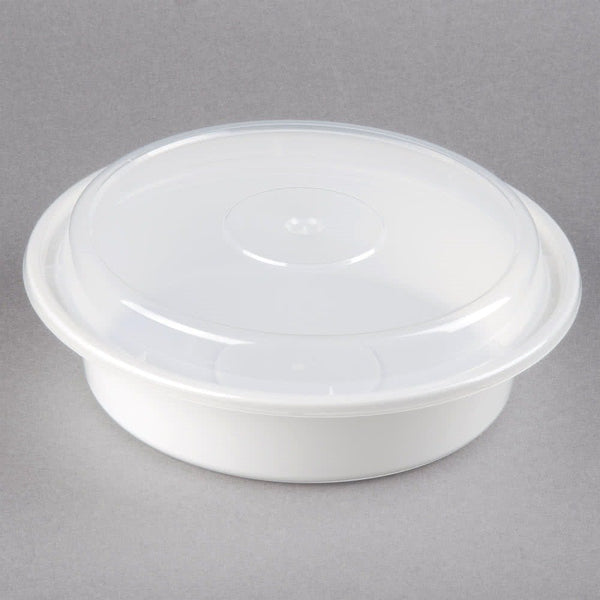 DURA - 16 Oz - 6" Microwaveable White Round Container + Clear Lid - 150 Sets - Megastore