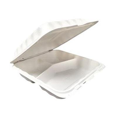 Ecopax - PP993 - 9" x 9" x 3" Microwavable Pebble Container White 3 Compartment - 150/Case - Megastore