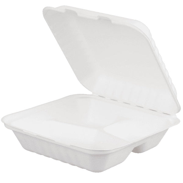 MC - 8" x 8" x 3" Biodegradable Sugarcane Bagasse Container 3 Compartment - 200/Case - Megastore