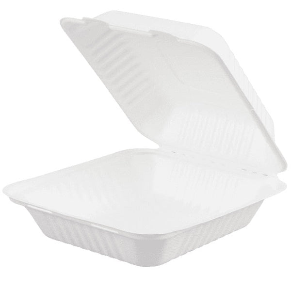 MC - 8.5" x 8.5" x 3" Biodegradable Sugarcane Hinged Lid Takeout Container - 200/Case - Megastore