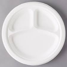 MC - 9" Round Bagasse Biodegradable Plates 3 Compartment- 500/Case - Megastore