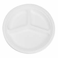 MC - 9" Round Bagasse Biodegradable Plates 3 Compartment- 500/Case - Megastore